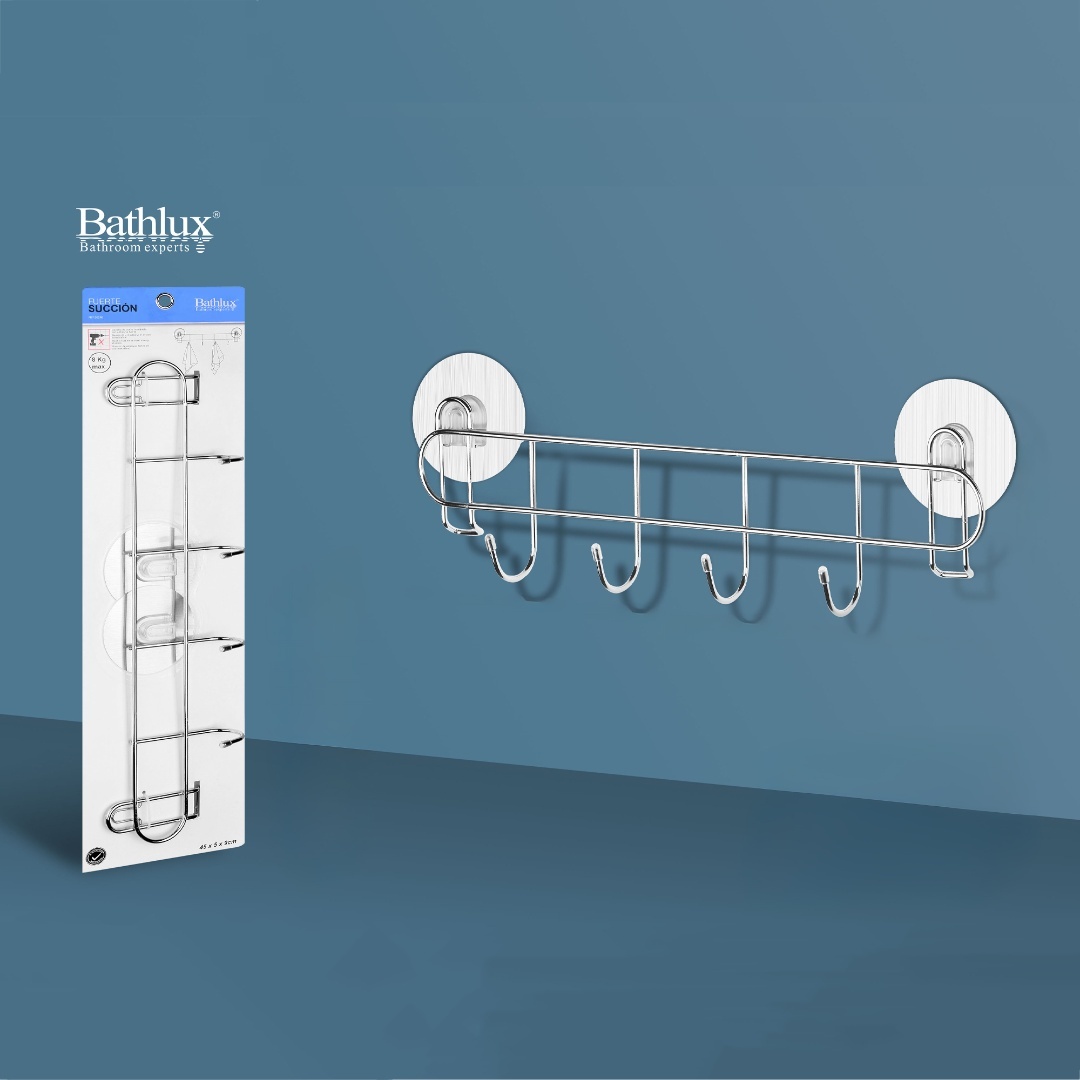 4 HOOK STAINLESS STEEL HANGER WITH MAGIC STICKER-BATHLUX