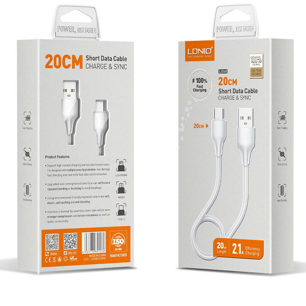 LDNIO LS540 20CM SHORT CHARGING DATA CABLE- USB TYPE-C