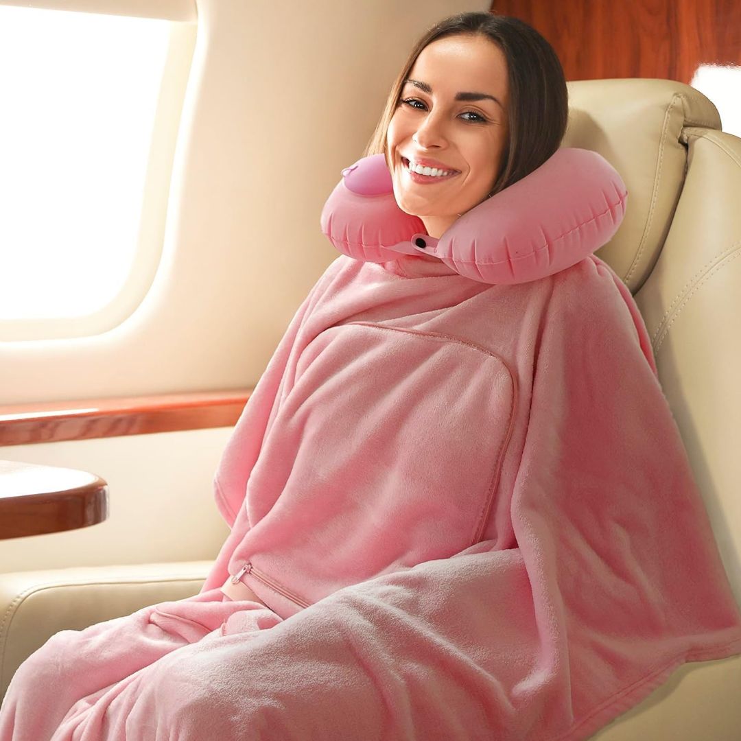 TRAVEL BLANKET WITH NECK PILLOW 102*178 CM