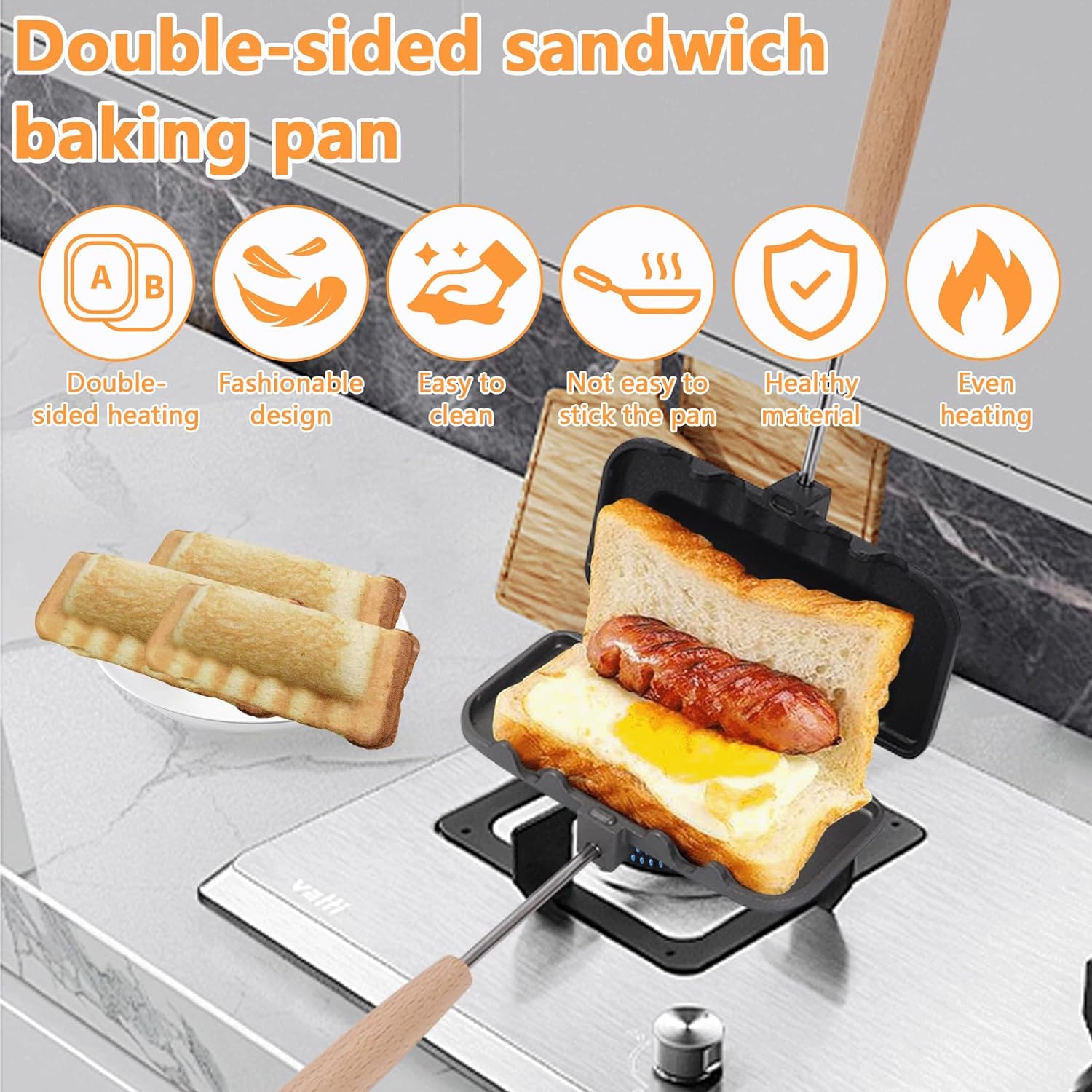 DOUBLE-SIDED NON-STICK SANDWICH TOASTER WITH HANDLE