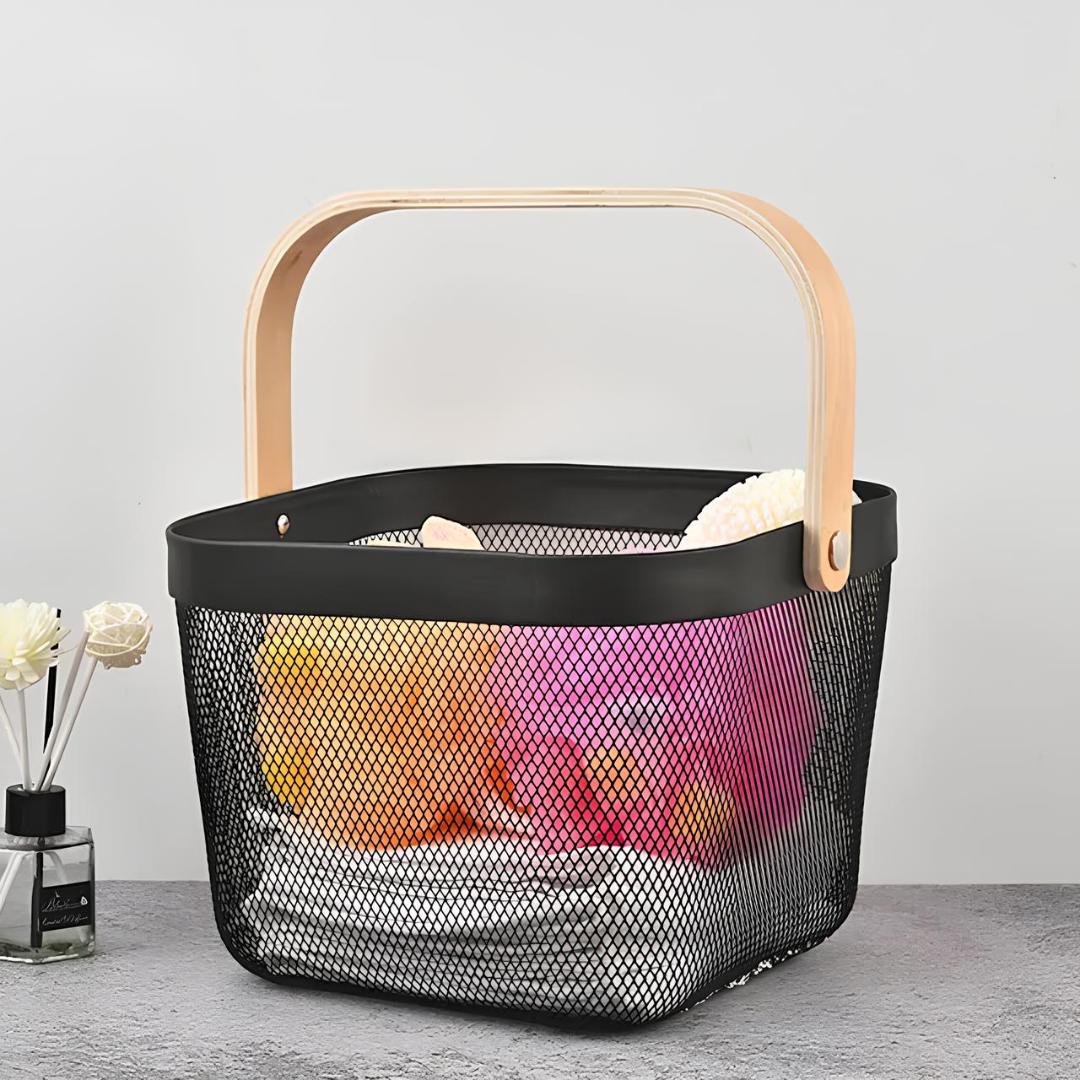 EOTIA MULTIFUCTIONAL WOODEN HANDLE STORAGE BASKET YD441797