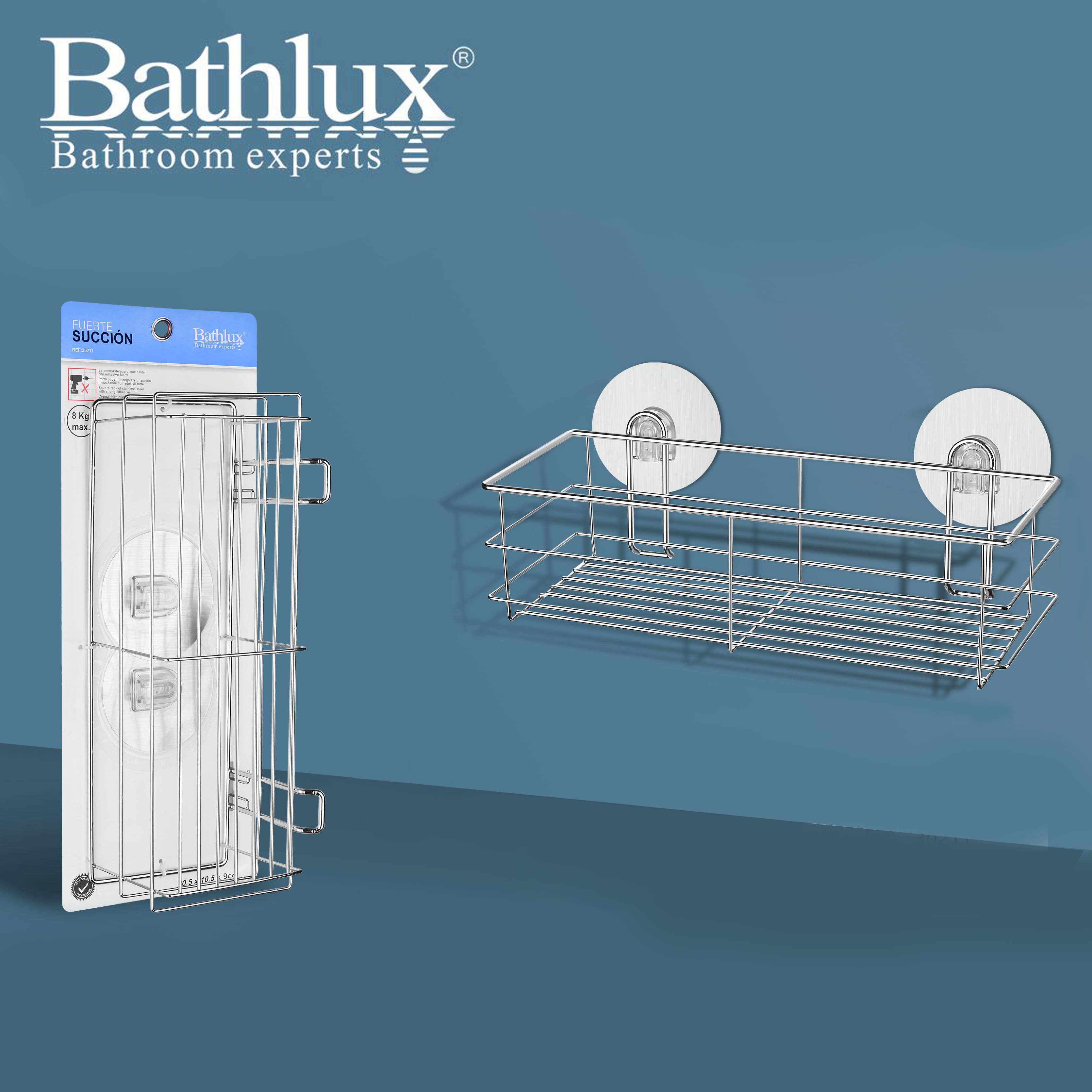 BATHLUX STAINLESS STEEL SHELVES DOUBLE WITH MAGIC STICKER