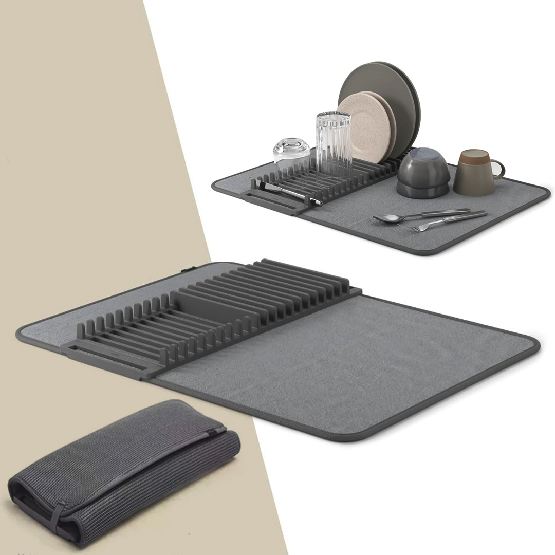 KITCHEN DRYING MAT WITH DISH ORGANIZER TRAY