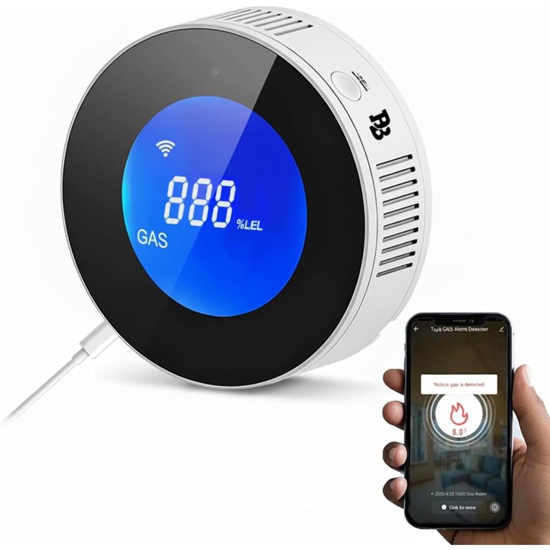 كاشف غاز ذكي مزود بشاشة رقمية Wi-Fi