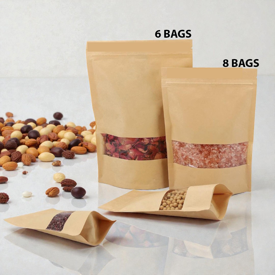 KRAFT PAPER STORAGE POUCH WITH TRANSPARENT WINDOW