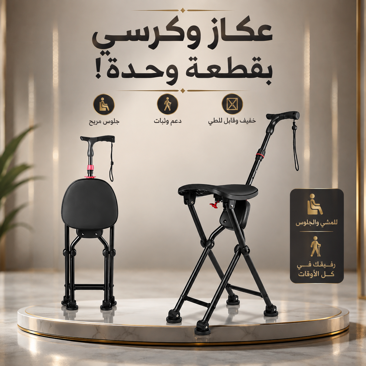 كرسي عصا مشي قابل للتعديل