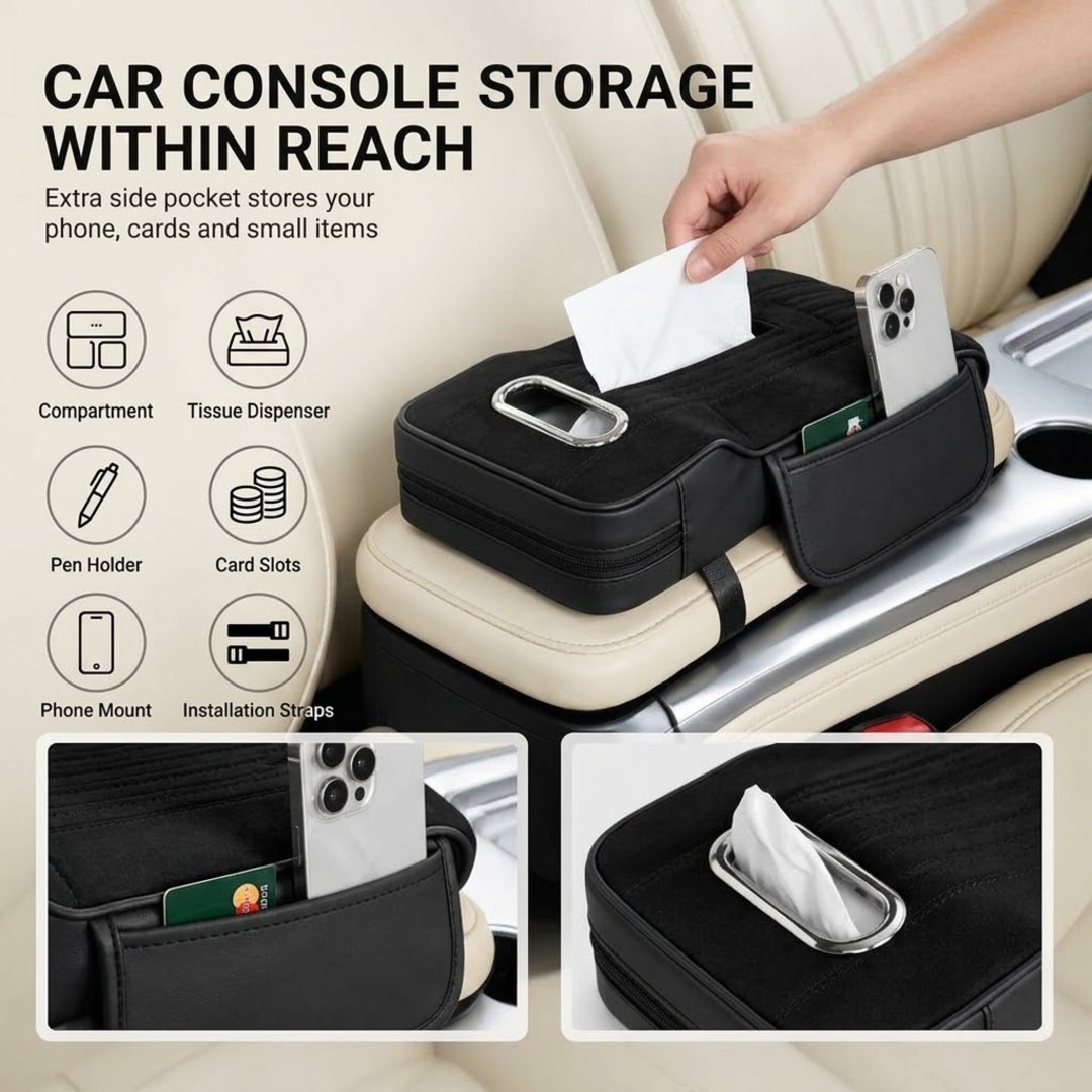 CAR SEAT SUPPORT AND TISSUE HOLDER
