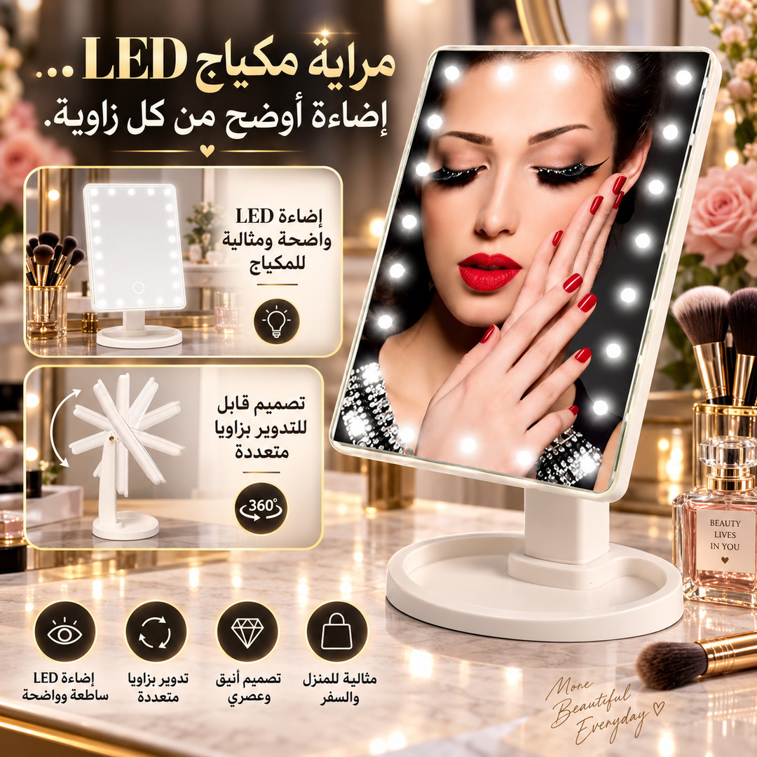 مرآة مكياج بإضاءة LED